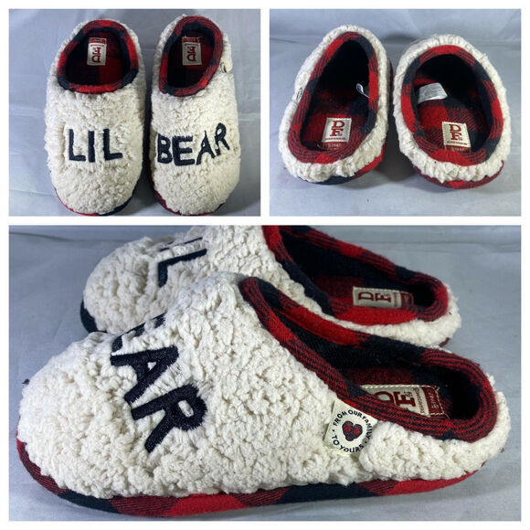 DearFoams Lil Bear Memory Foam Slippers Toddler US 13/ 1Y Red & Black Plaid - Picture 1 of 6